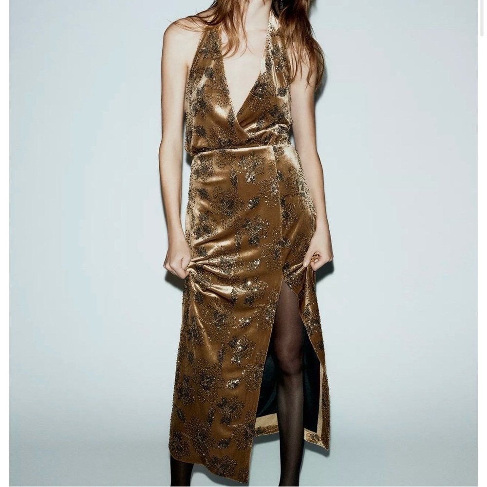 Zara Sequin Velvet Midi Dress